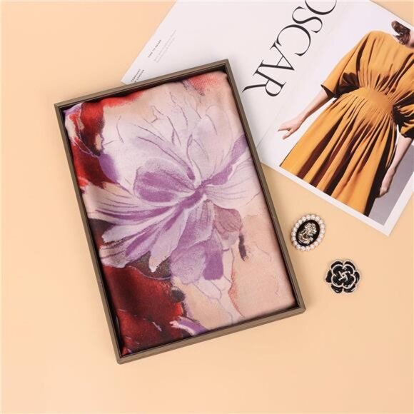 Silk Feeling Long Scarf Red Flower - Picture 6 of 7